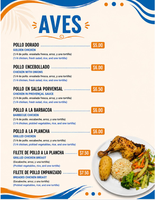 Menú de aves
